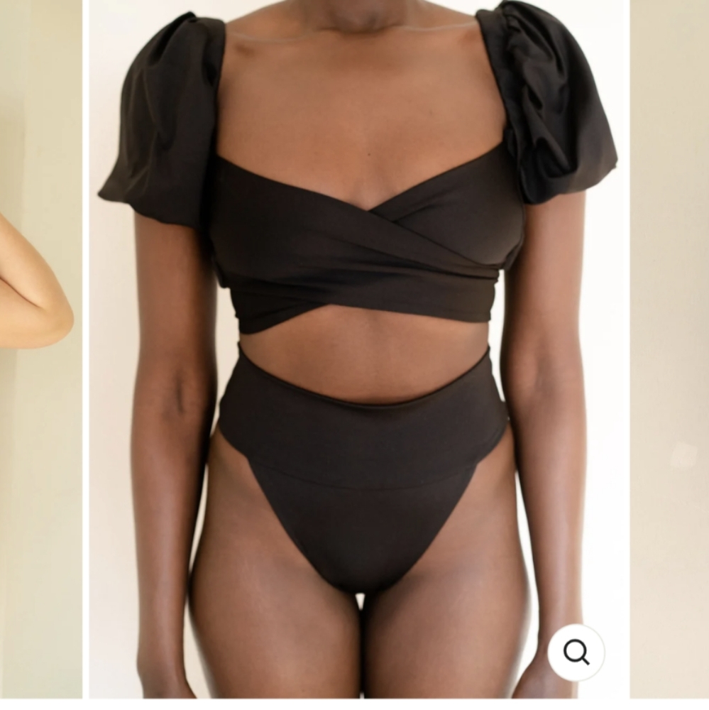 1813 Puff Shoulder Top Matte Black Londre